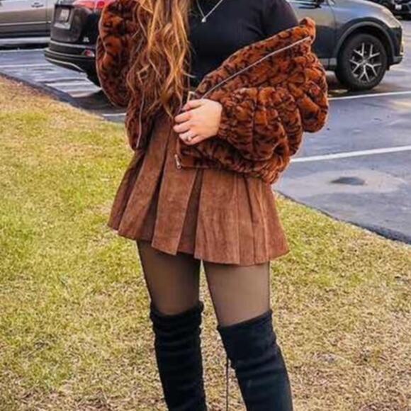 XS Brown Corduroy Pleated Mini Skirt Y2k 90's Retro Punk‎ Grunge Skater Retro - Picture 1 of 4